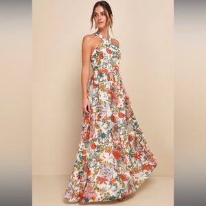 NWT Lulu’s Lilja Cream Floral Print Maxi Dress